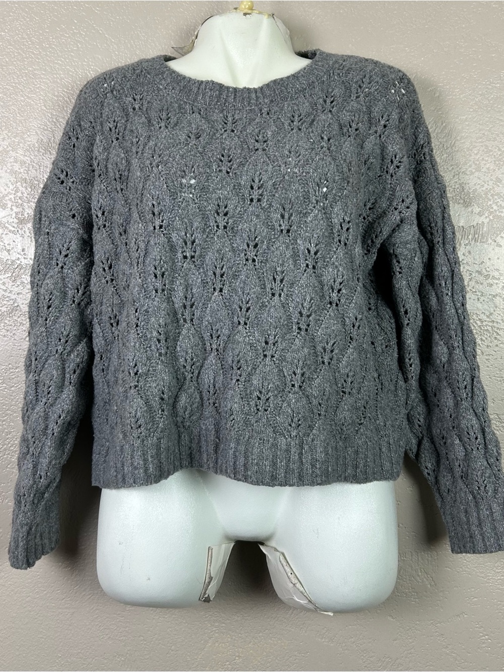 Choose 5 for $30 SO Charcoal Gray Openwork Crewneck Sweater